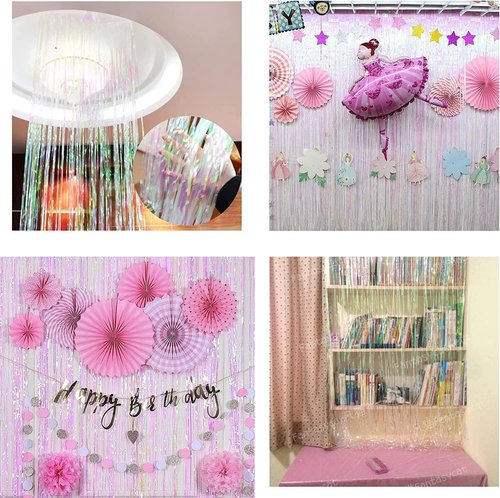 BRAVESHINE Iridescent Foil Fringe Backdrop - 2 Pack 3.2x6.5ft Holographic Tinsel Streamers for Birthday & Party Decor