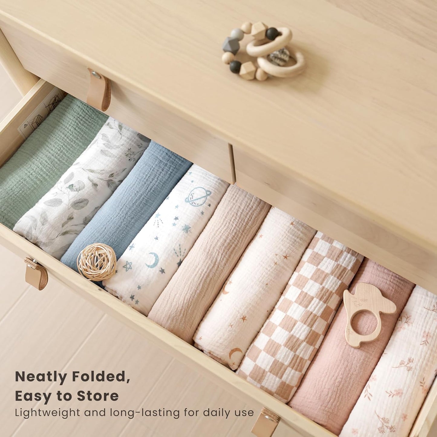 Konssy Muslin Swaddle Blankets - Soft & Breathable Newborn Receiving Blankets | 3 Pack, Large 47 x 47 Inches