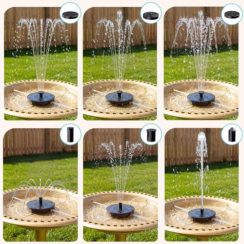 AMZtime Solar Fountain - 2026 Upgrade Bird Bath Water Feature with 6 Nozzles & 4 Fixed Rods | Perfect for Garden, Pool, Pond, and Patio