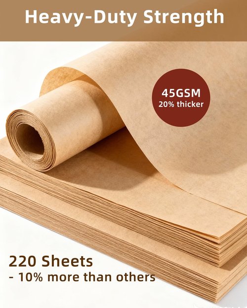 220 Count Parchment Paper Sheets for Baking 12x16 Inch, Precut Non-Stick Unbleached Baking Paper, Half Sheet Pan Liners for Oven, Cooking, Grilling, Air Fryer, Steaming