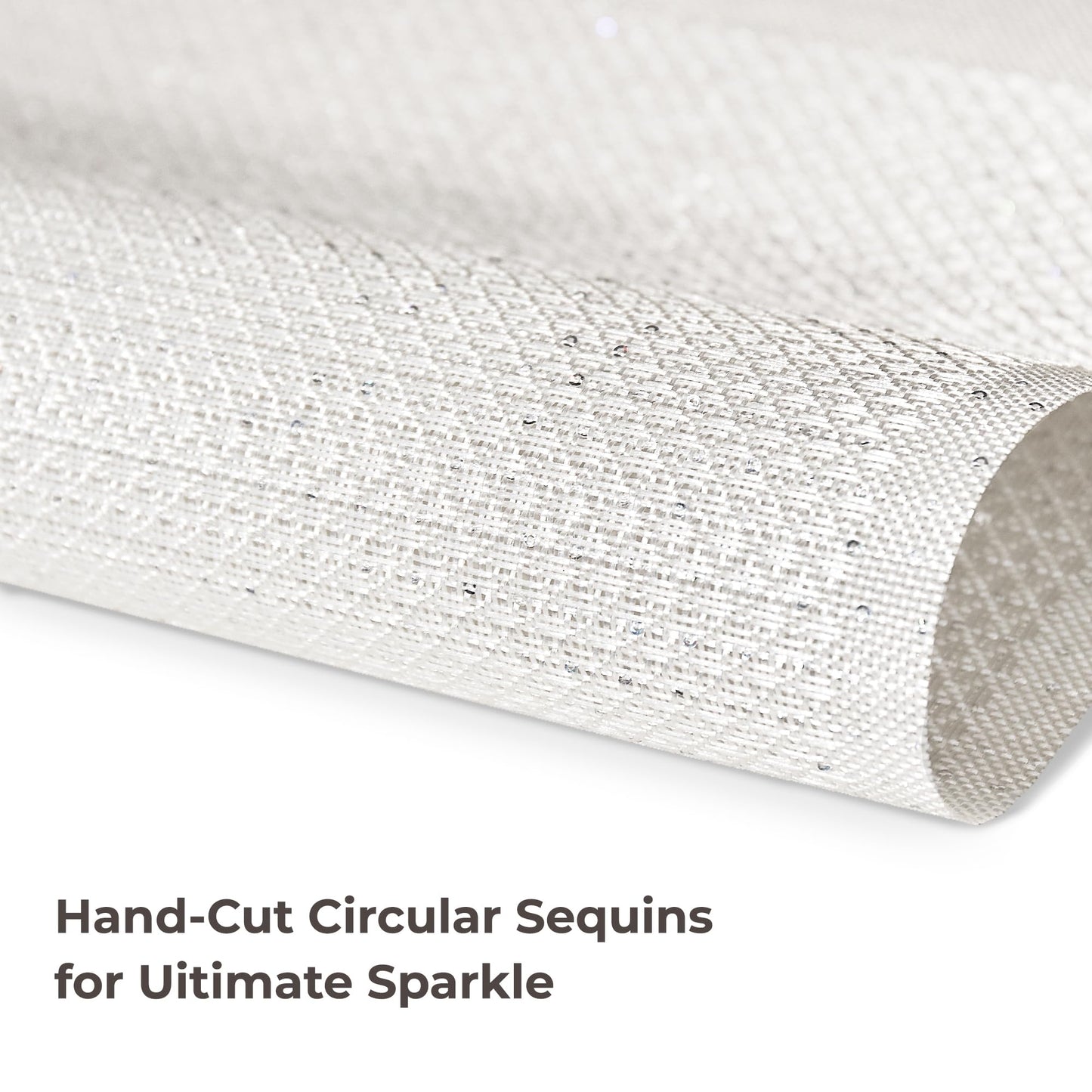 Leetaltree Sparkling Translucent White Sequin Woven Vinyl Placemats, Set of 6 - Waterproof & Washable Dining Table Mats for Wedding, Anniversary, Daily Use, Hand-Cut
