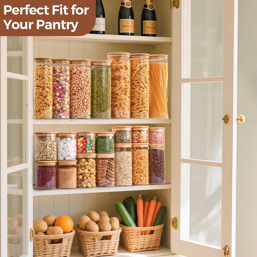ComSaf Glass Food Storage Jars - Set of 6 Clear Containers with Lids for Kitchen Organization | Ideal for Pasta, Flour, Nuts, and More