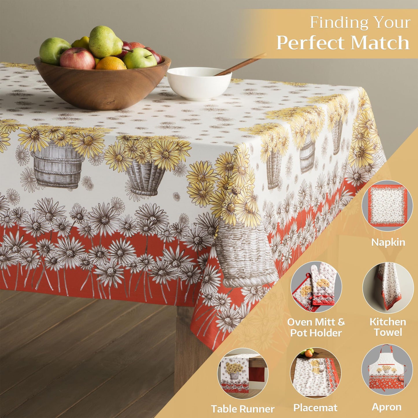 Maison d' Hermine Table Cloth Square Table 100% Cotton 54 x 54 Inches Fall Tablecloth Reusable Everyday Use for Thanksgiving Christmas Decorations Dining Farmhouse Party (Bagatelle)