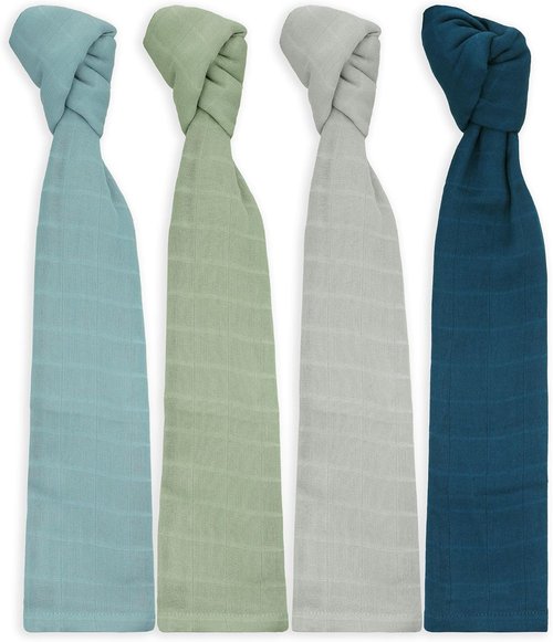 Featherhead™ Cotton Muslin Swaddle Blankets - Soft & Breathable Newborn Essentials | Large 47”x47” (4 Pack - Blue Solids)