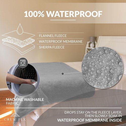 Couples Blanket Waterproof for Adults, 3 Layer Lightweight and Stain Proof Couples Blanket Water proof & Dogs, Love Blankets Waterproof - Sherpa Cover with Carry Bag, Machine Washable (Gray, 80x60)