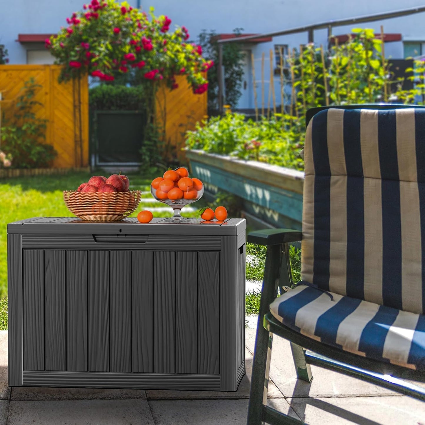 Skiennix 44 Gallon Outdoor Deck Box - Lockable Waterproof Storage for Garden Tools & Cushions | Black