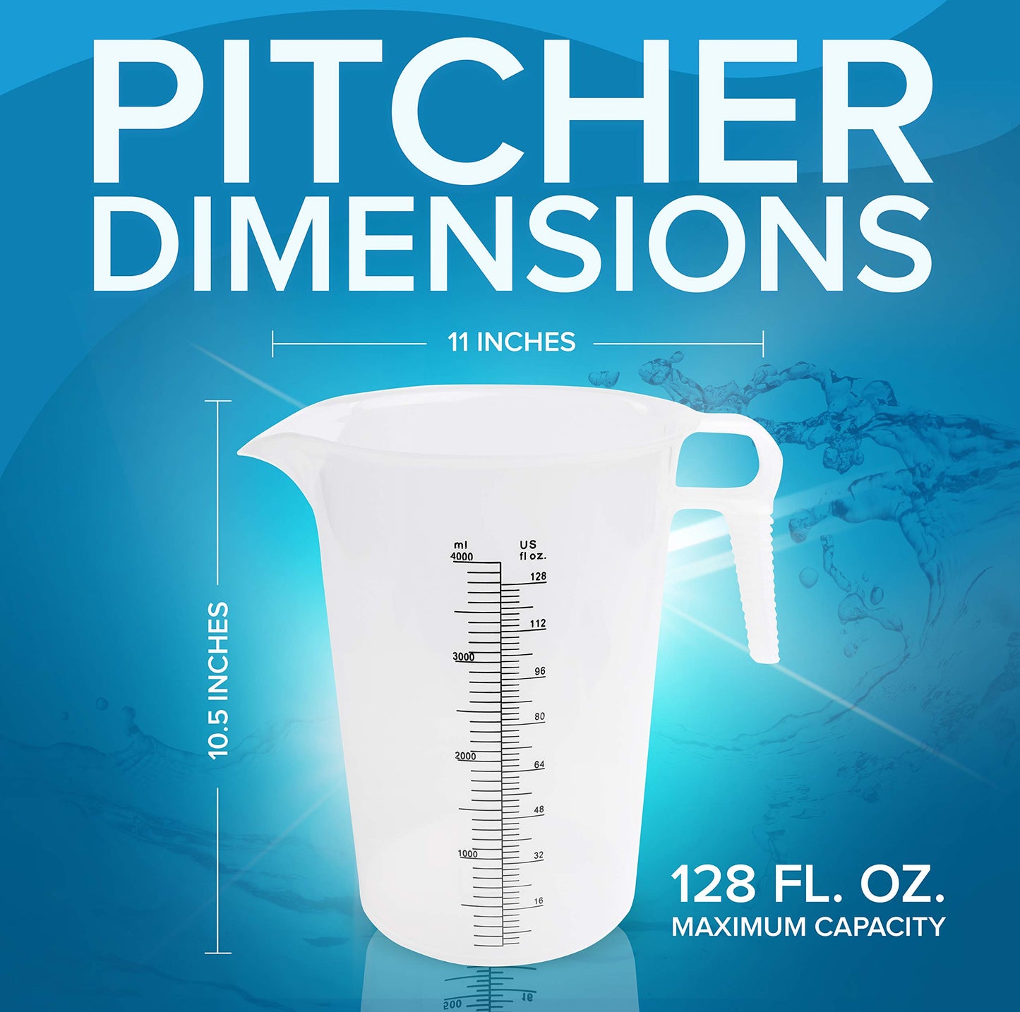 ACCUPOUR 128oz (1 gallon) Measuring Pitcher, Plastic, Multipurpose - Great for Oil, Chemicals, Pool and Lawn - Ounce (oz) and Milliliter (mL) Increments (4000 mL)