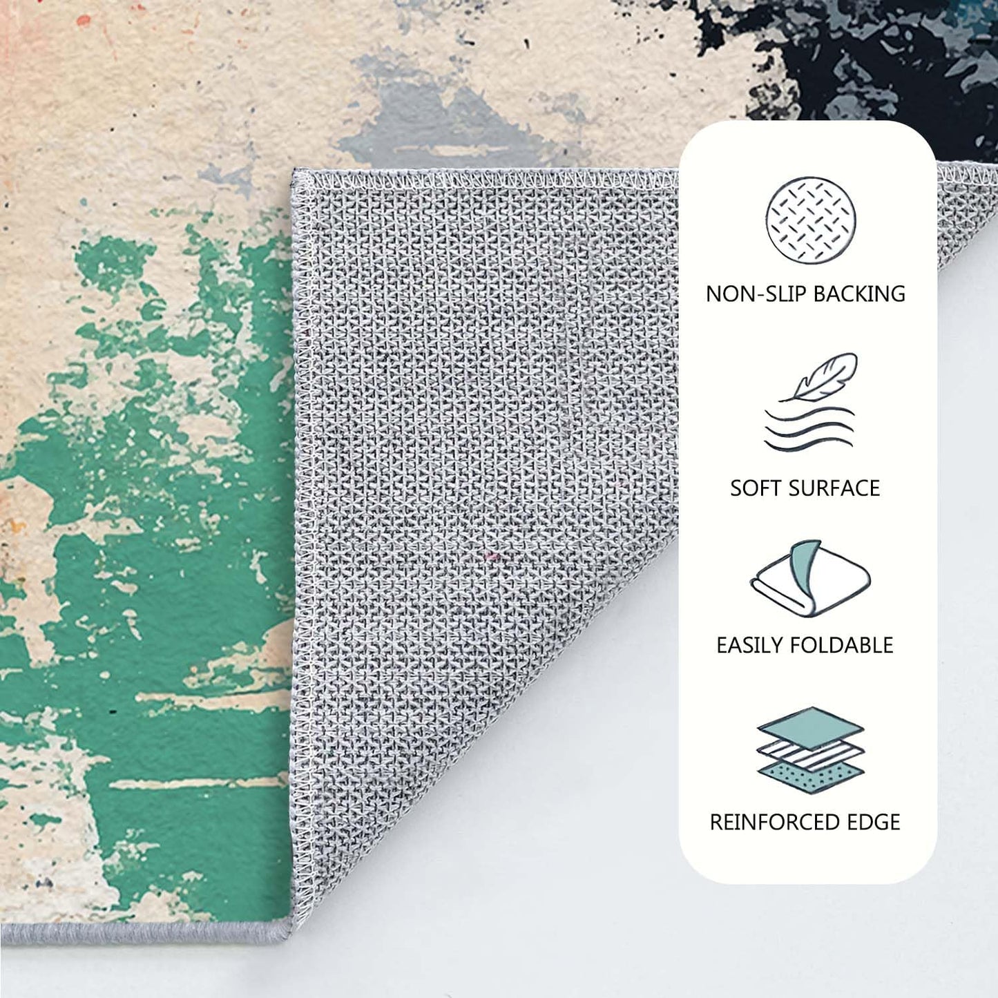 5x7 Colorful Area Rug Modern Abstract Beige Orange Yellow Pink Blue Black White Grey Rug Bedroom Low Pile Thin Large Carpet Living Room Non Slip Dining Room Stain Resistant Office Washable Machine