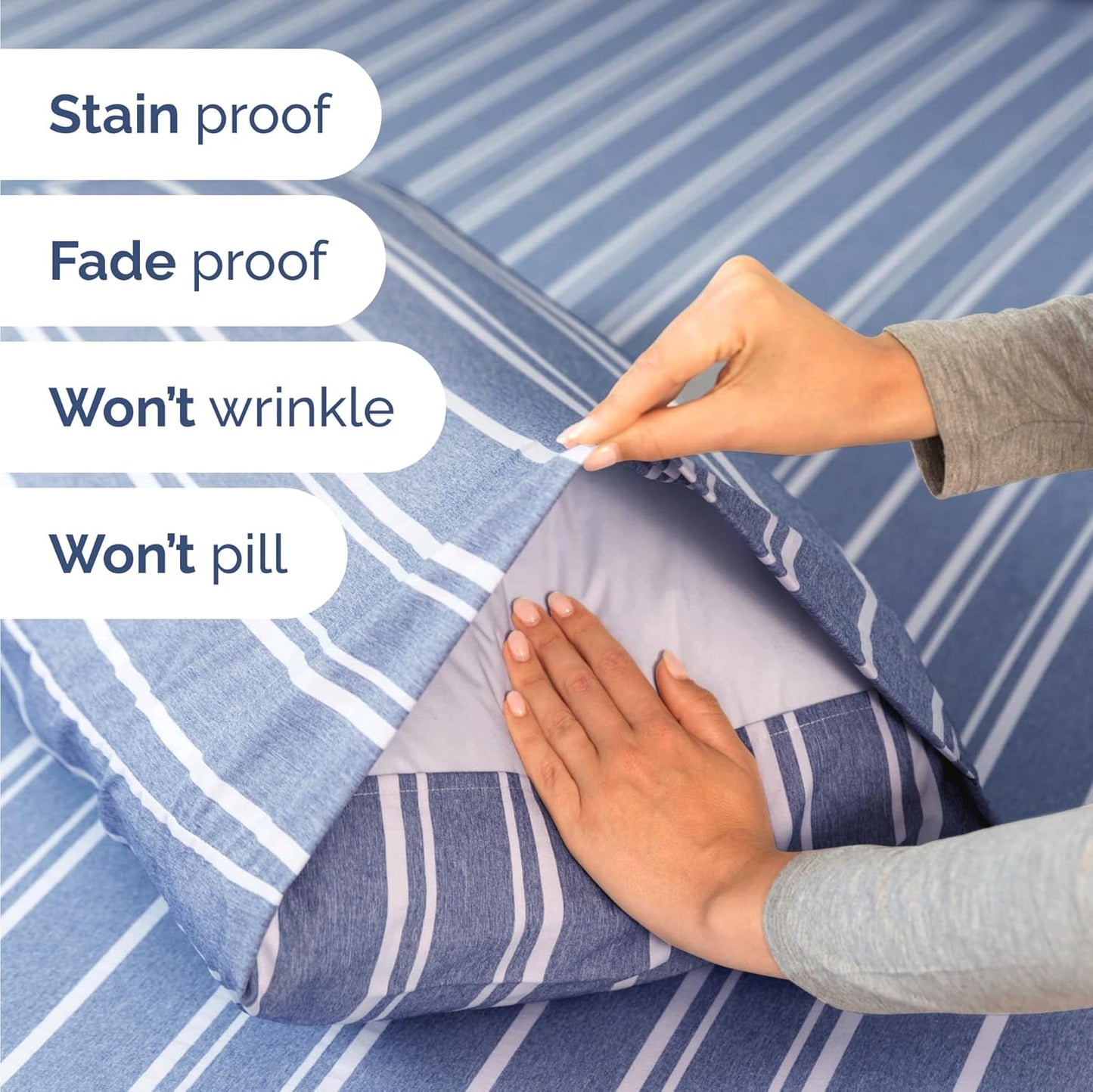 Skiennix Twin Size Sheet Set - Comfy, Breathable & Cooling Bed Sheets - Luxury Blue Stripes, Deep Pockets, Soft & Wrinkle-Free