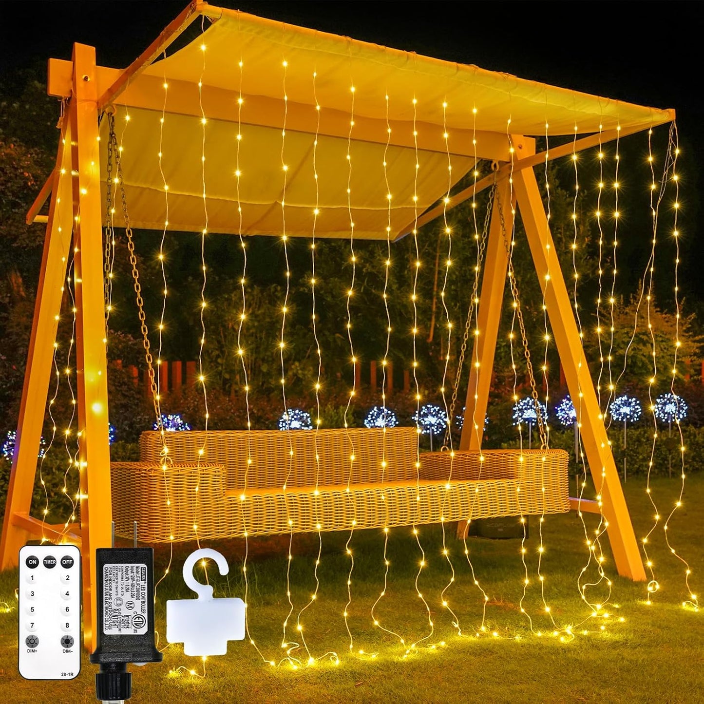 Suddus Tangle-Free Curtain Lights - 400 LED Waterproof Hanging Lights for Christmas & Events | Warm White
