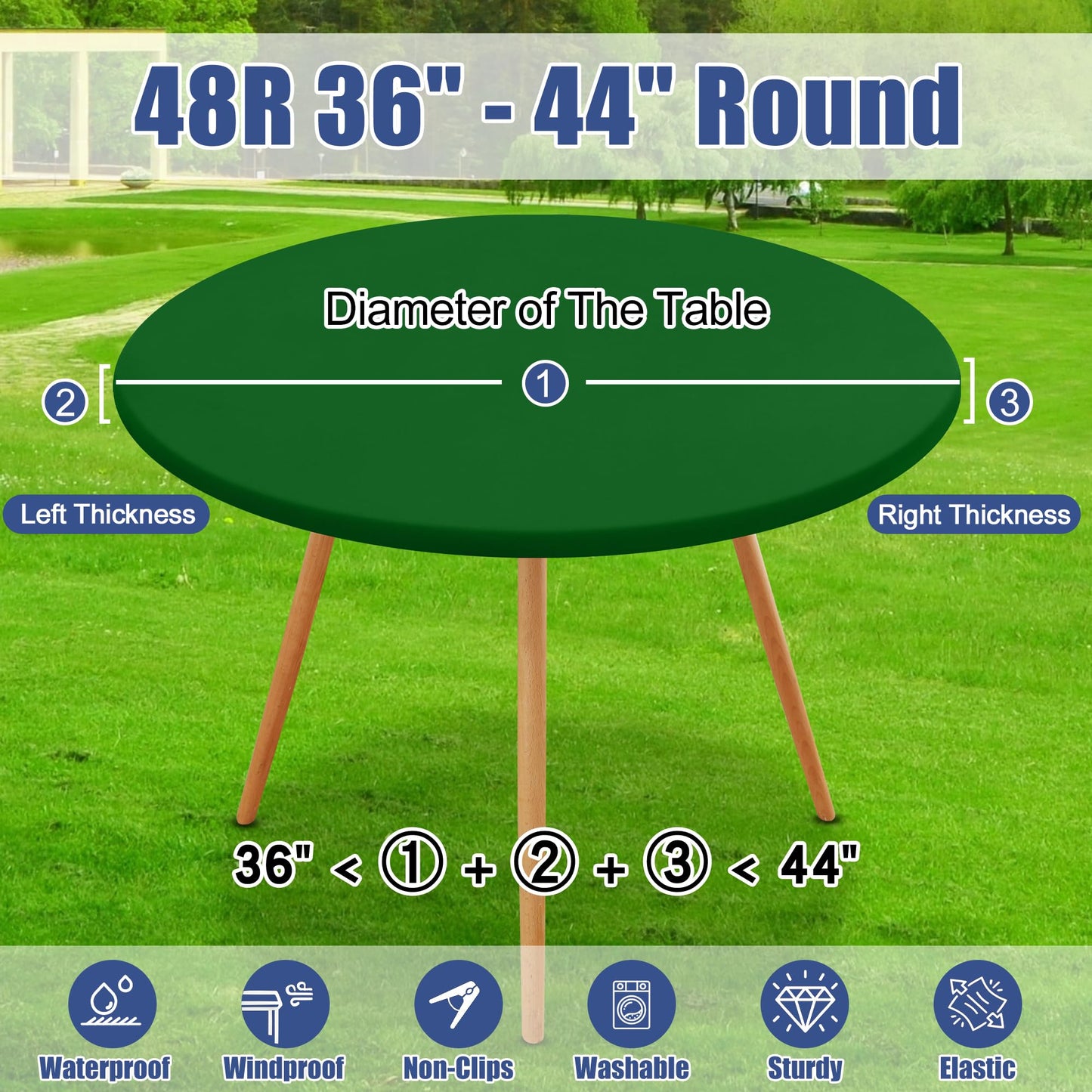 Moosfor Round Spandex Tablecloth, Elastic Fitted Waterproof Tablecloths for 36"-44" Tables, Stretch Washable Picnic Table Cover for Camping, Dining, Indoor and Outdoor, Emerald Green