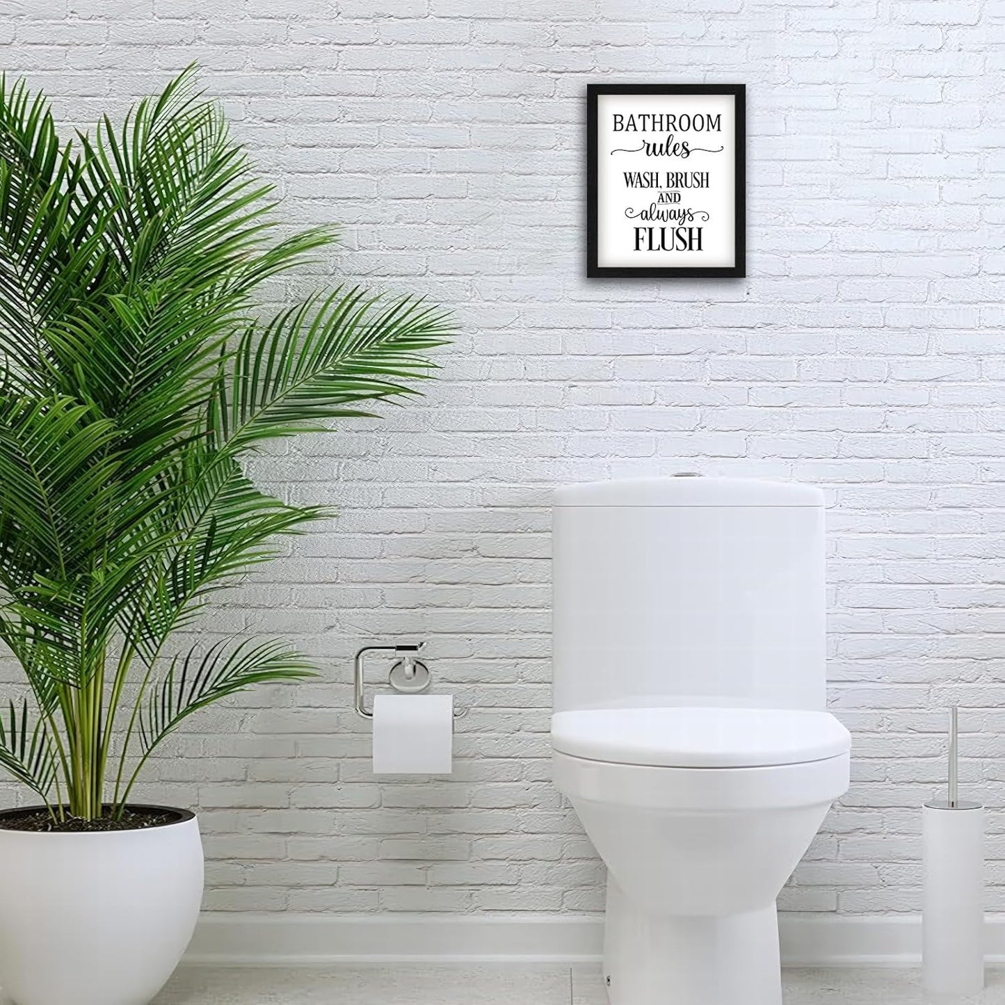 Regine Switzerland Funny Bathroom Wall Art - Framed 8x10 Toilet Rules Canvas Print | Essential Black and White Decor