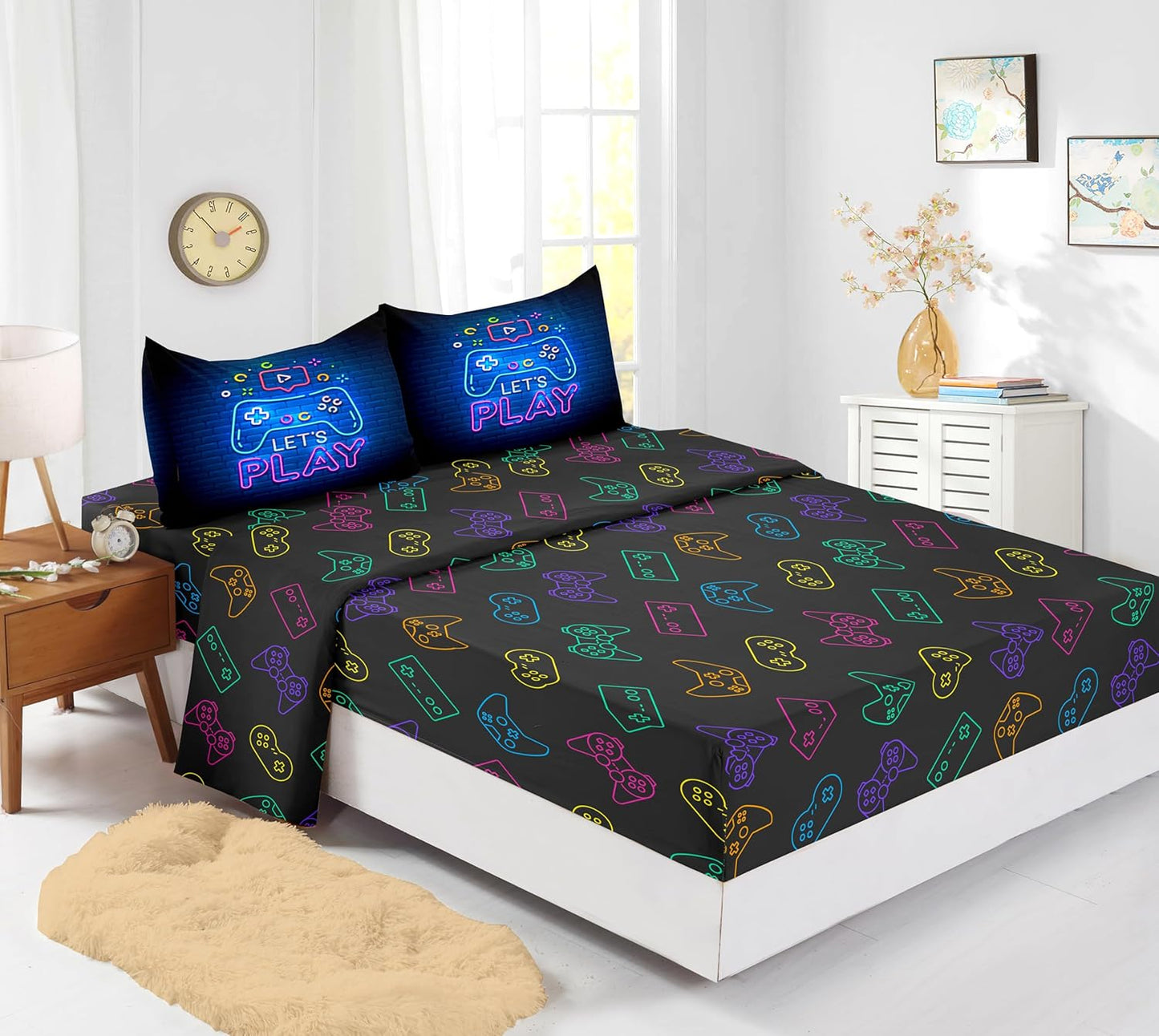 Football Comforter Sets,6 PCS Football Bedding Set,Kids Comforter Sets for Boys,Twin Black and Gold Bed Sets for Boys,Bed in A Bag with Sheets