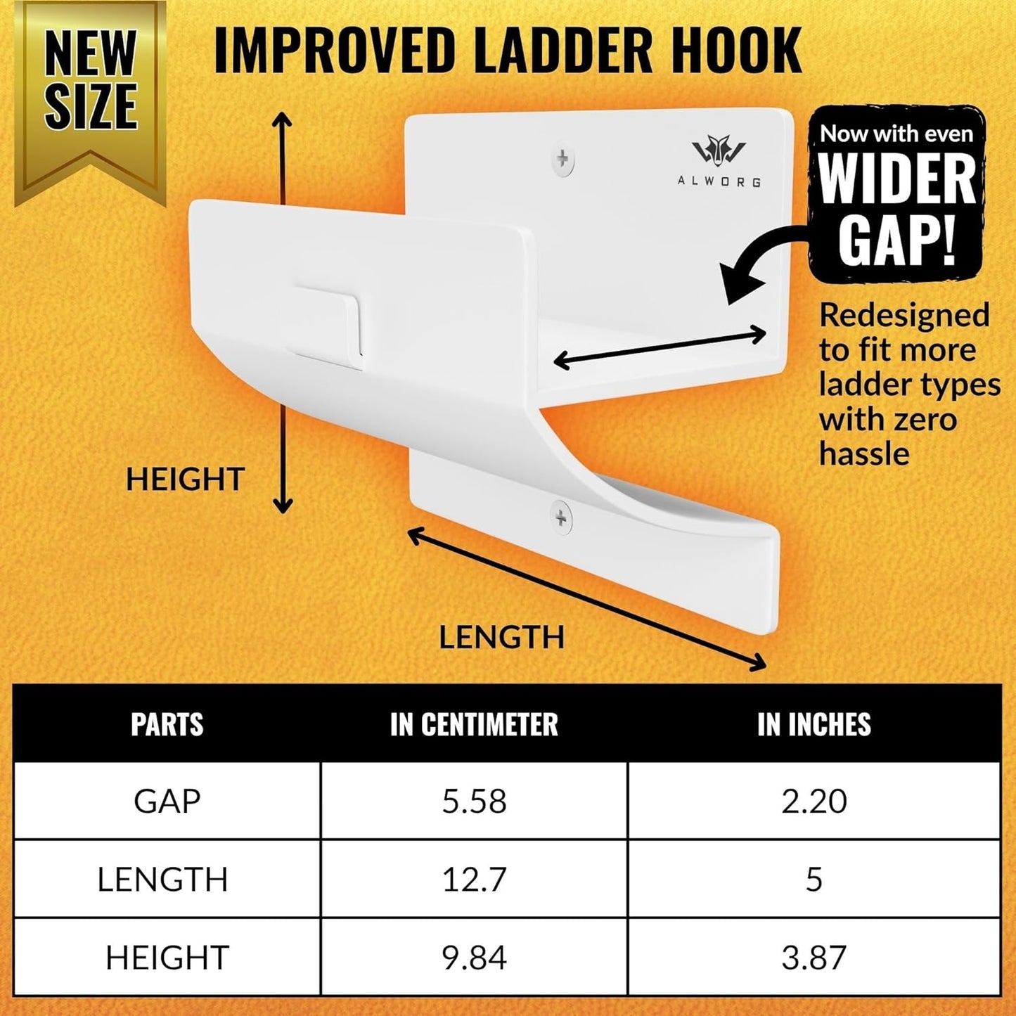 White Ladder Hooks - Wall-Mounted Step Ladder Holder for Garage | Space-Saving Design