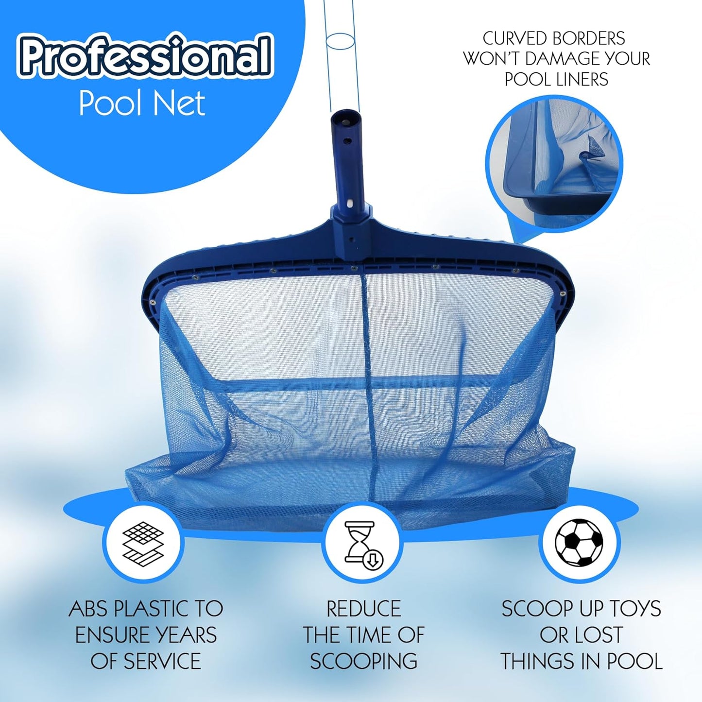 Skiennix Pool Skimmer Net - Heavy Duty Leaf Rake with Fine Mesh Bag - Blue Color