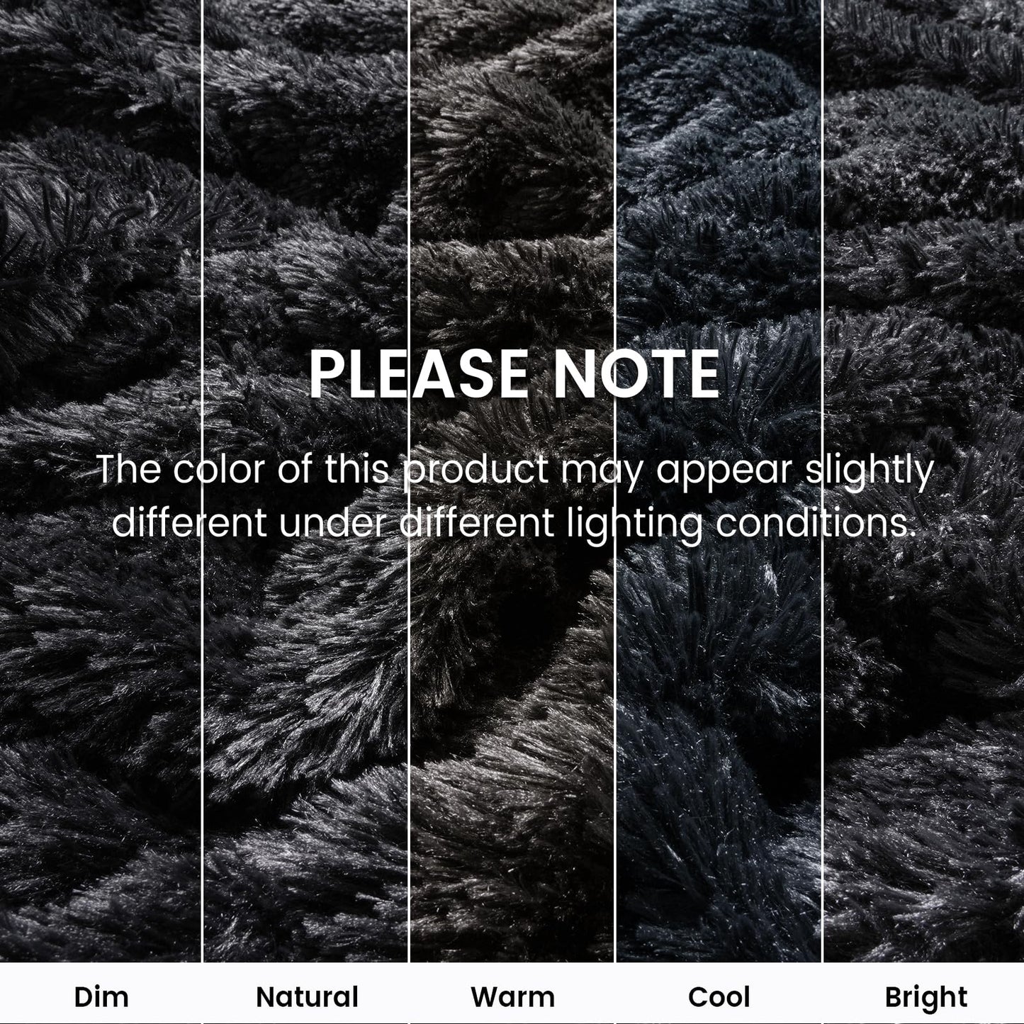 PHF Luxury Fuzzy Faux Fur King Comfy Plush Thick Fluffy Blanket, Warm Soft Shaggy, Elegant Furry Throw for Home Decor, Bed, Couch, Chair, Sofa, Black, 108" x 90"