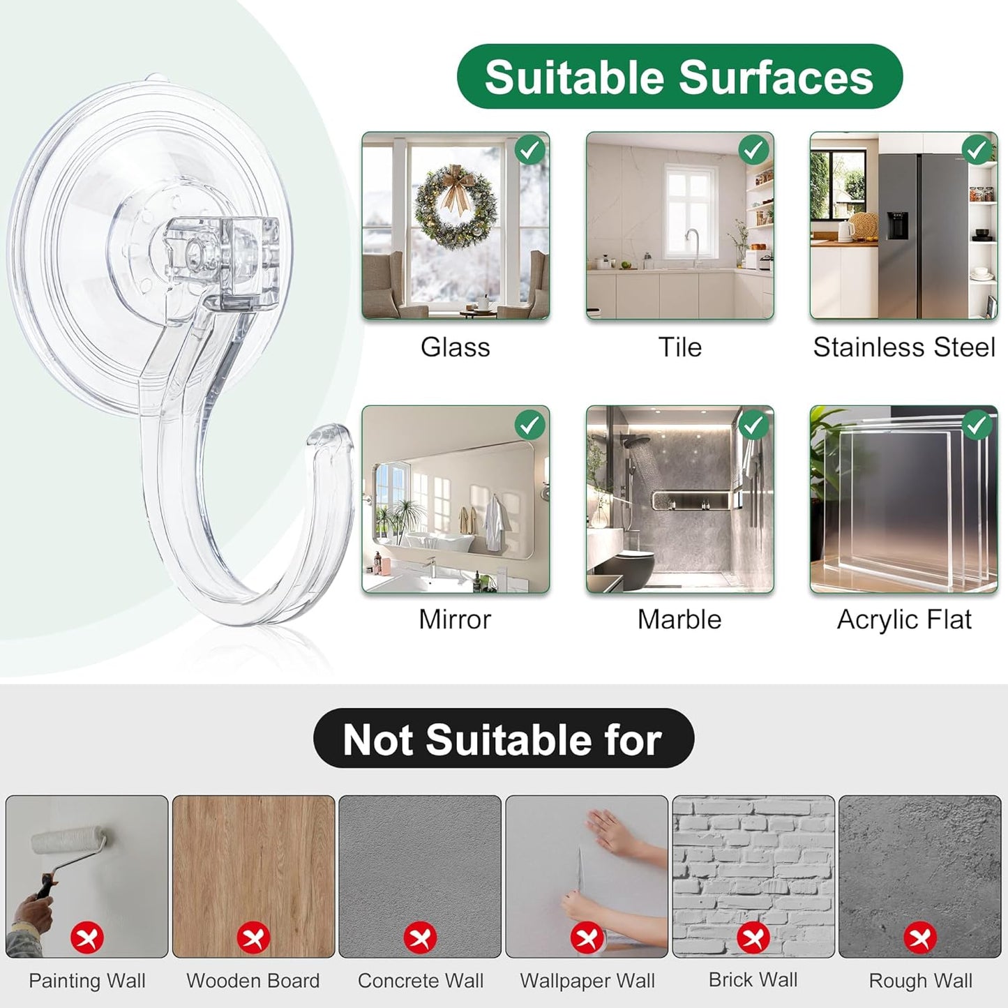 Antimbee Wreath Hangers - Extra Large Suction Cup Hooks for Front Door | Heavy Duty 1.9" Holds Up to 18 Lbs