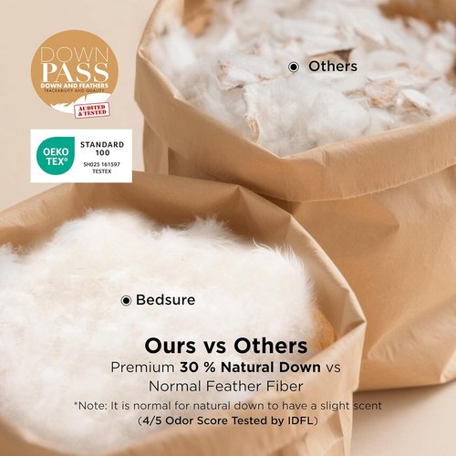 Bedsure King Size Feather Down Comforter - Luxurious Fluffy Duvet Insert with 8 Corner Tabs, White, 106x90 Inches