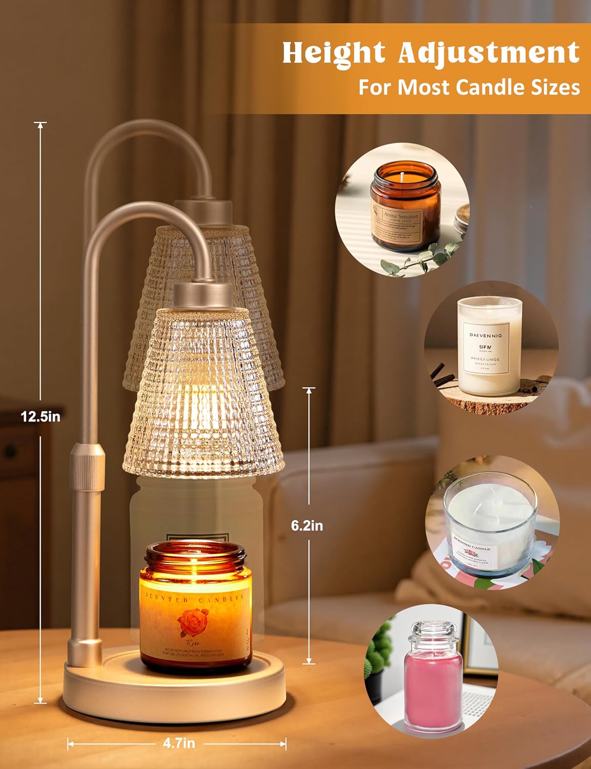 Skiennix Champagne Gold Candle Warmer Lamp - Dimmable & Adjustable Timer for Jar Candles | Perfect Home Decor Gift