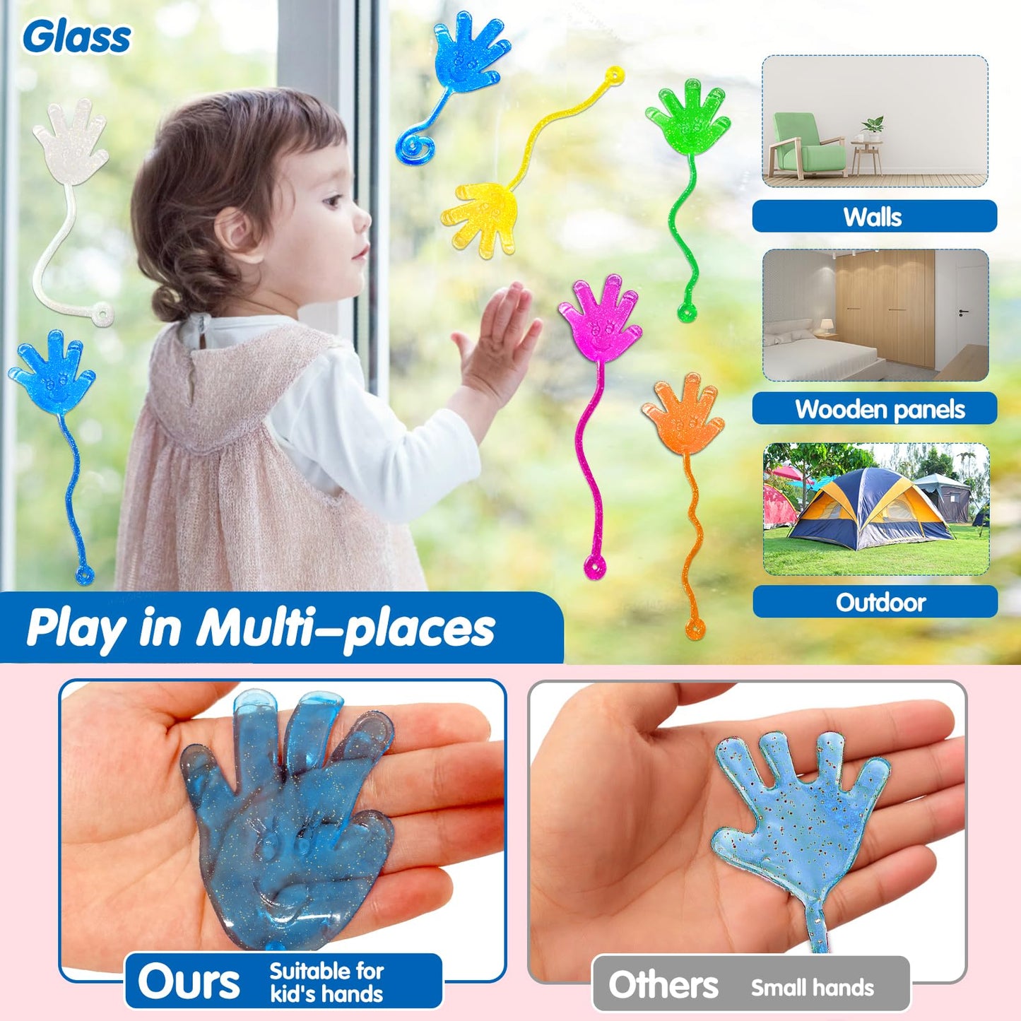 Armaytoy 20Pack Glow in Dark Glitter Sticky Hands Party Favors for Kids Pinata Goodie Bag Stuffers Classroom Prizes Birthday Stretchy Treat Trinkets Treasure Box Bulk Toys