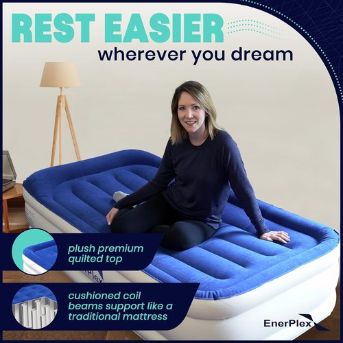EnerPlex Air Mattress - Self-Inflating Blow Up Bed with Neck Support | Portable Travel & Home Use