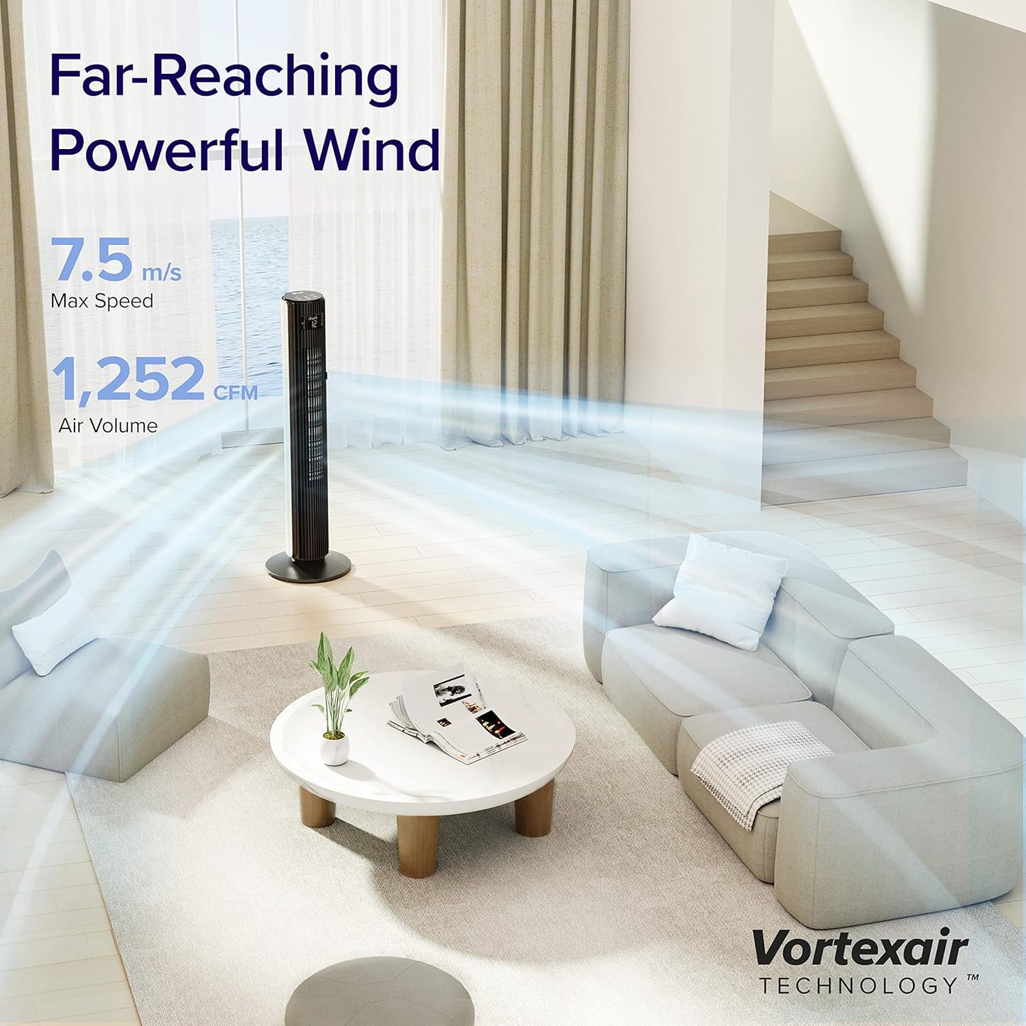 LEVOIT Smart Tower Fan - 42 Inch Bladeless Design with Quiet 26ft/s Velocity | 12 Speeds, 4 Modes, Alexa Compatible
