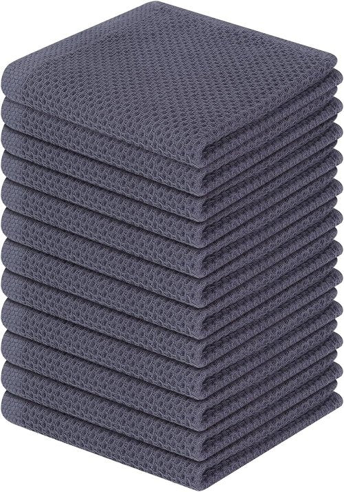 Homaxy Kitchen Dish Cloths - Ultra Soft 100% Cotton Waffle Weave | Quick Drying, 12-Pack, Dark Grey, 12 x 12 Inches