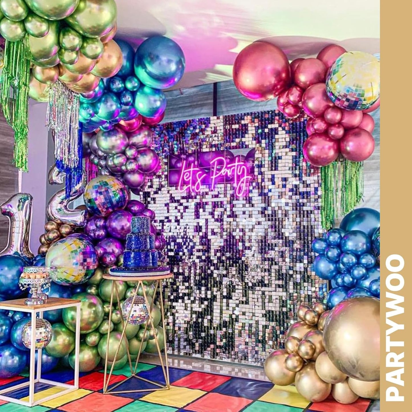 PartyWoo Metallic Balloons - 65pcs 12-Inch Latex Balloons in Blue, Silver, Gold, Pink & More for Celebrations