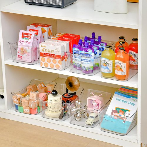 Clear Plastic Storage Bins by [Brand Name] - 12 Pack Pantry Organizers with Handles for Kitchen & Bathroom