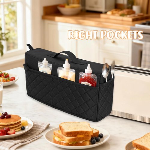 CROTIRAD Slim Toaster Dust Cover - Quilted Black with Pockets & Elastic Band for Bella 2-Slice Toaster