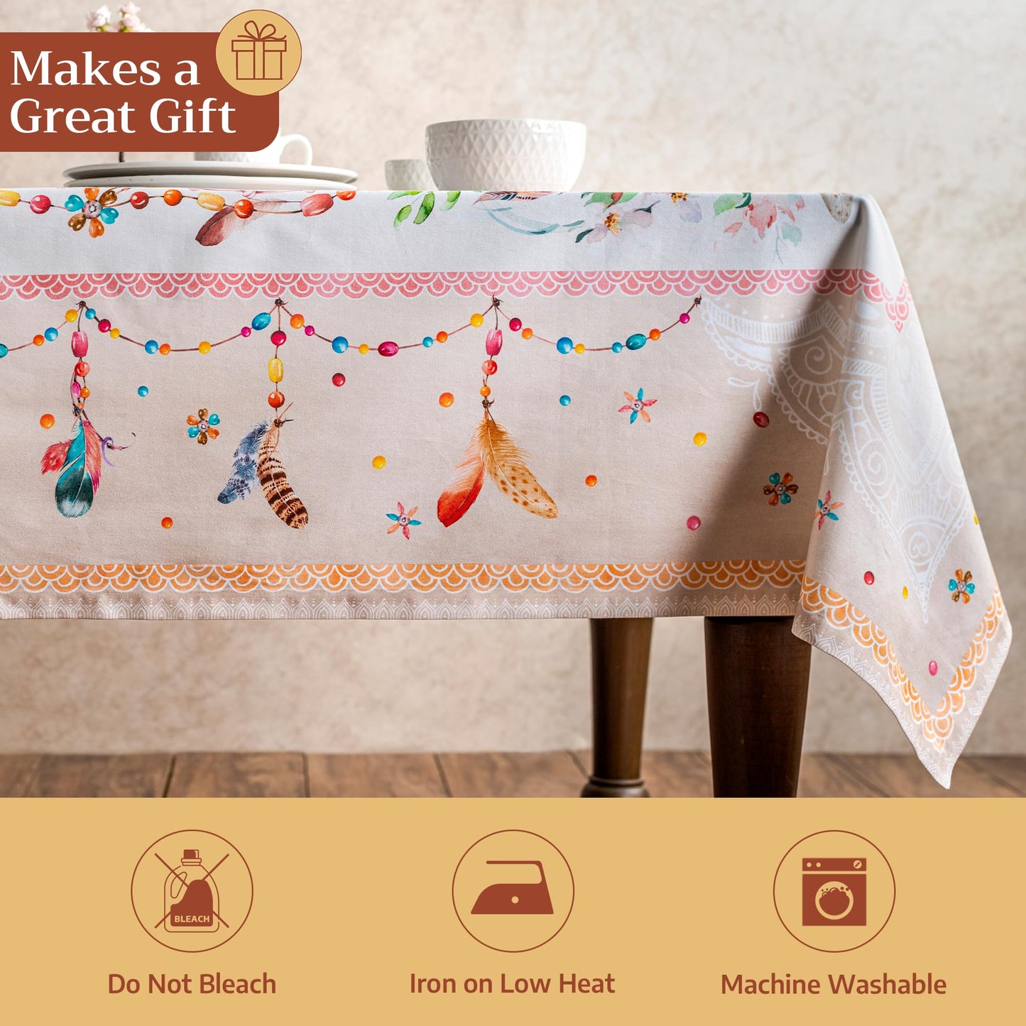 Maison d' Hermine Table Cloth Square Table 100% Cotton 54 x 54 Inches Tablecloth Reusable Decorative for Dining Kitchen Room Farmhouse Home Gifts for Mothers Day Spring Summer - Ibiza - Beige