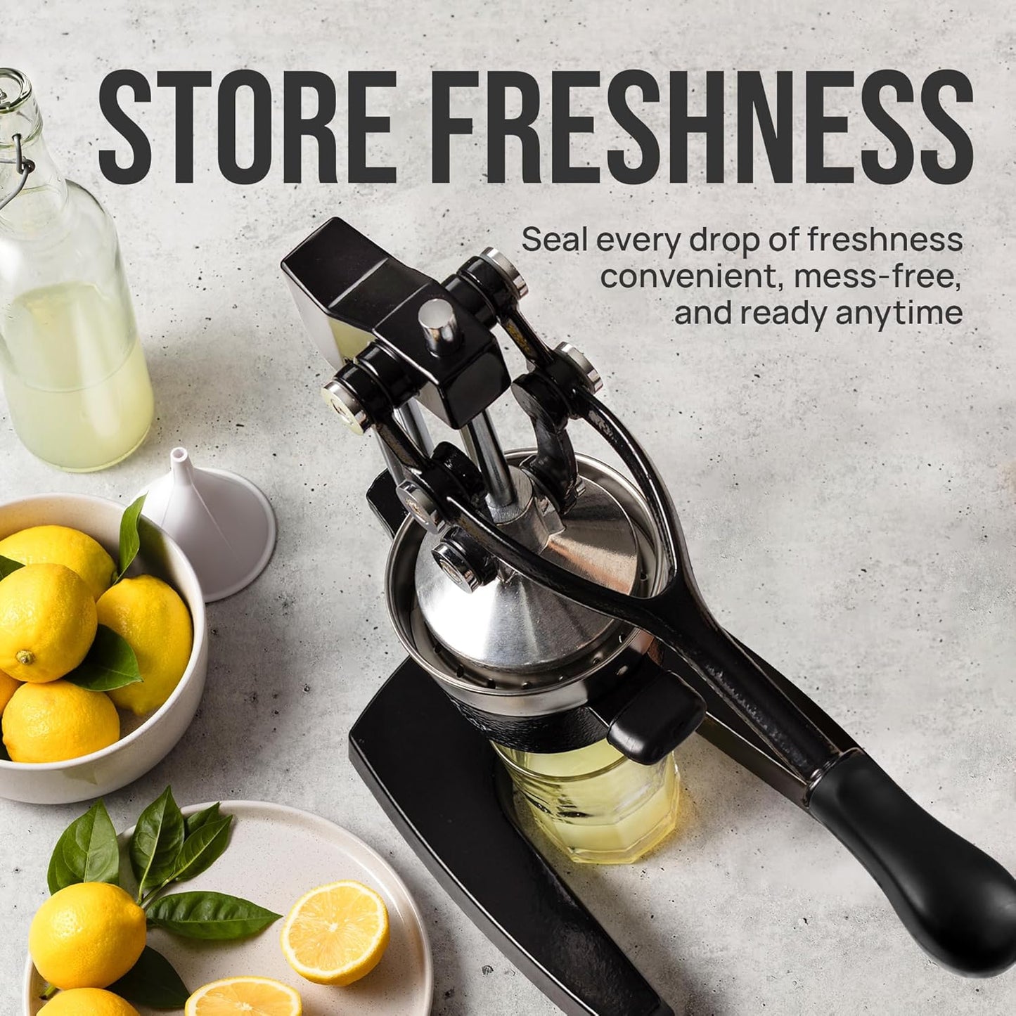 Zulay Kitchen Cast Iron Juicer - Heavy-Duty Manual Citrus Press for Easy Cleaning | Black Stainless Steel