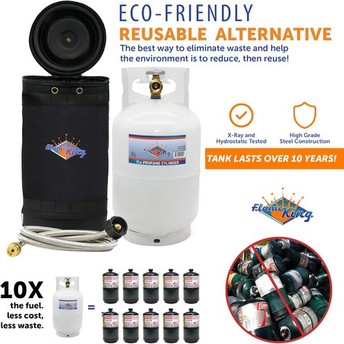 Flame King Gas Hauler Pro Kit - Insulated Carry Case with 10LB Propane Tank & 5-FT Adapter Hose for Camping