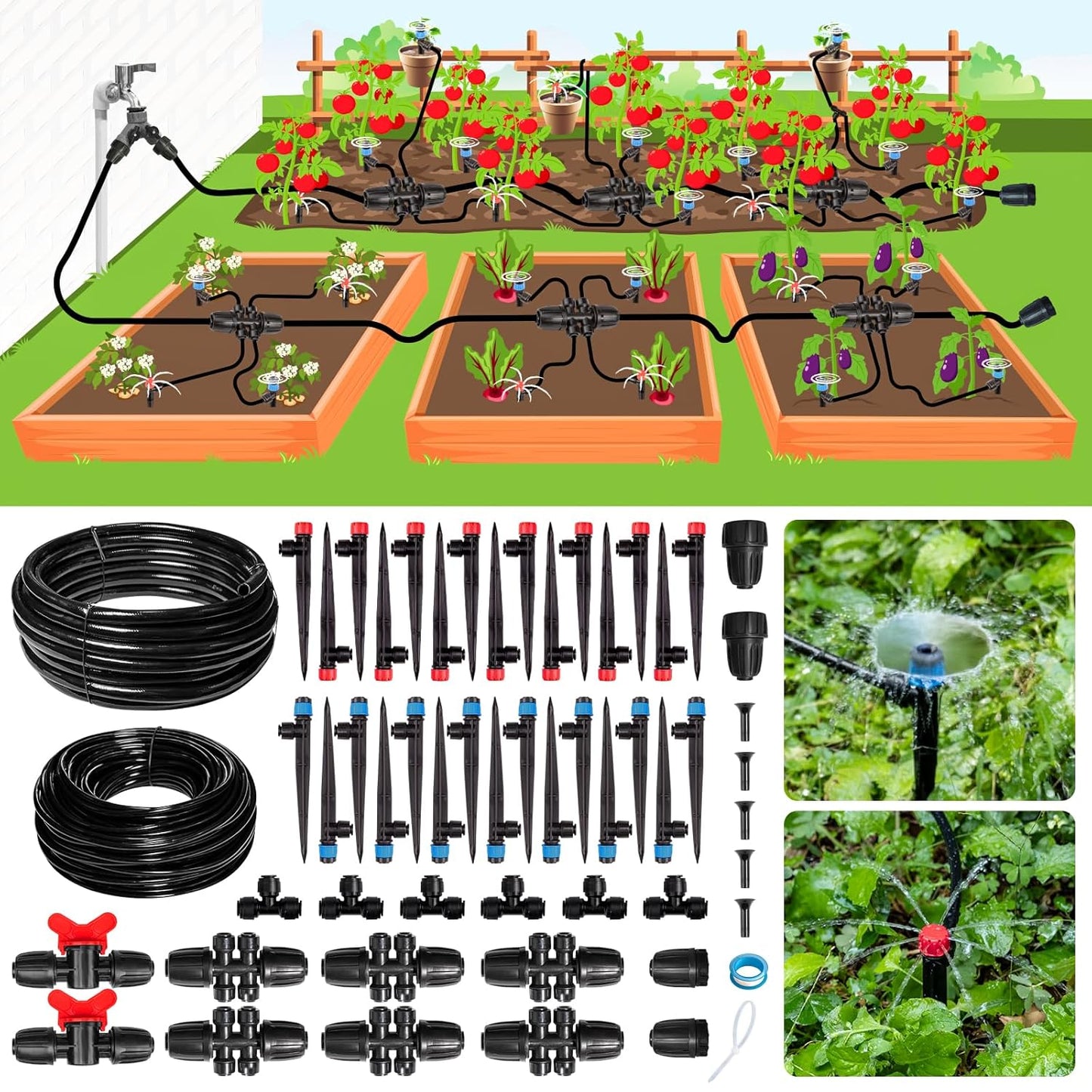 Maotong 240FT Drip Irrigation System Kit - Quick-Connect Automatic Garden Watering | 1/2" Hose & 1/4" Tubing