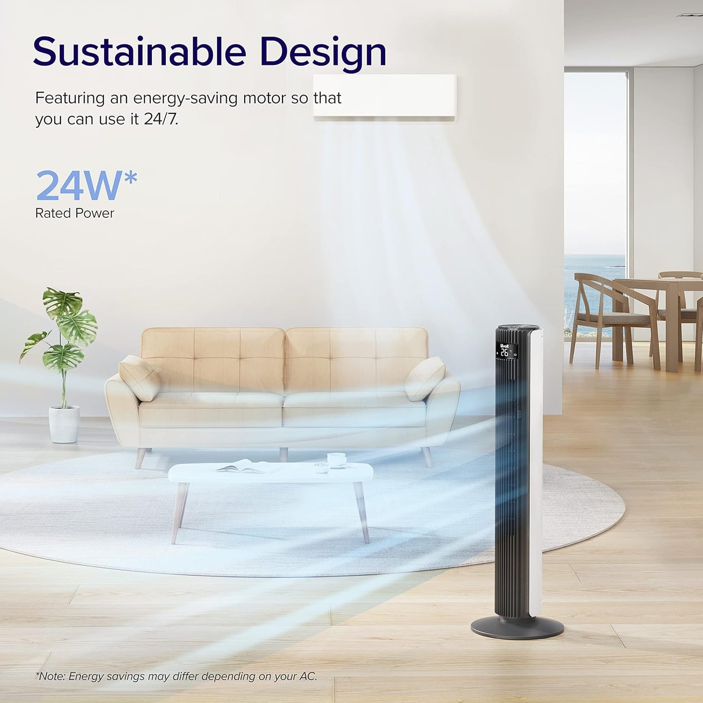 LEVOIT Smart Tower Fan - 42 Inch Bladeless Design with Quiet 26ft/s Velocity | 12 Speeds, 4 Modes, Alexa Compatible
