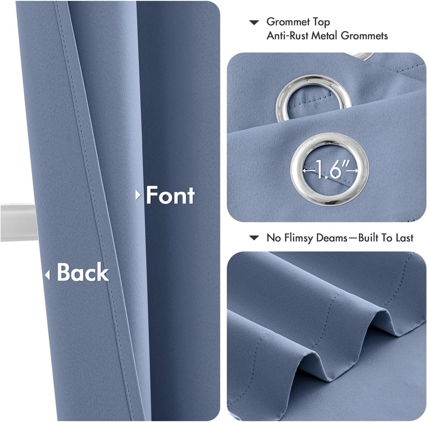 MIULEE Denim Blue Blackout Curtains - Thermal Insulated Room Darkening Drapes | 54 Inches Long, 2 Panels