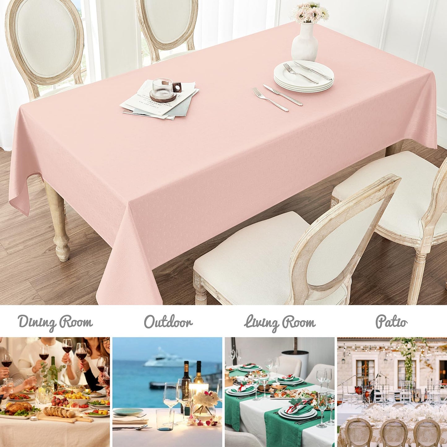 Veblandy Rectangle 8 Feet Tablecloth 60x120 inch Linen Textured Table Cloth Stain and Wrinkle Resistant Washable Polyester, Decorative Table Cover Waterproof for Dining, Buffet and Camping, Pink