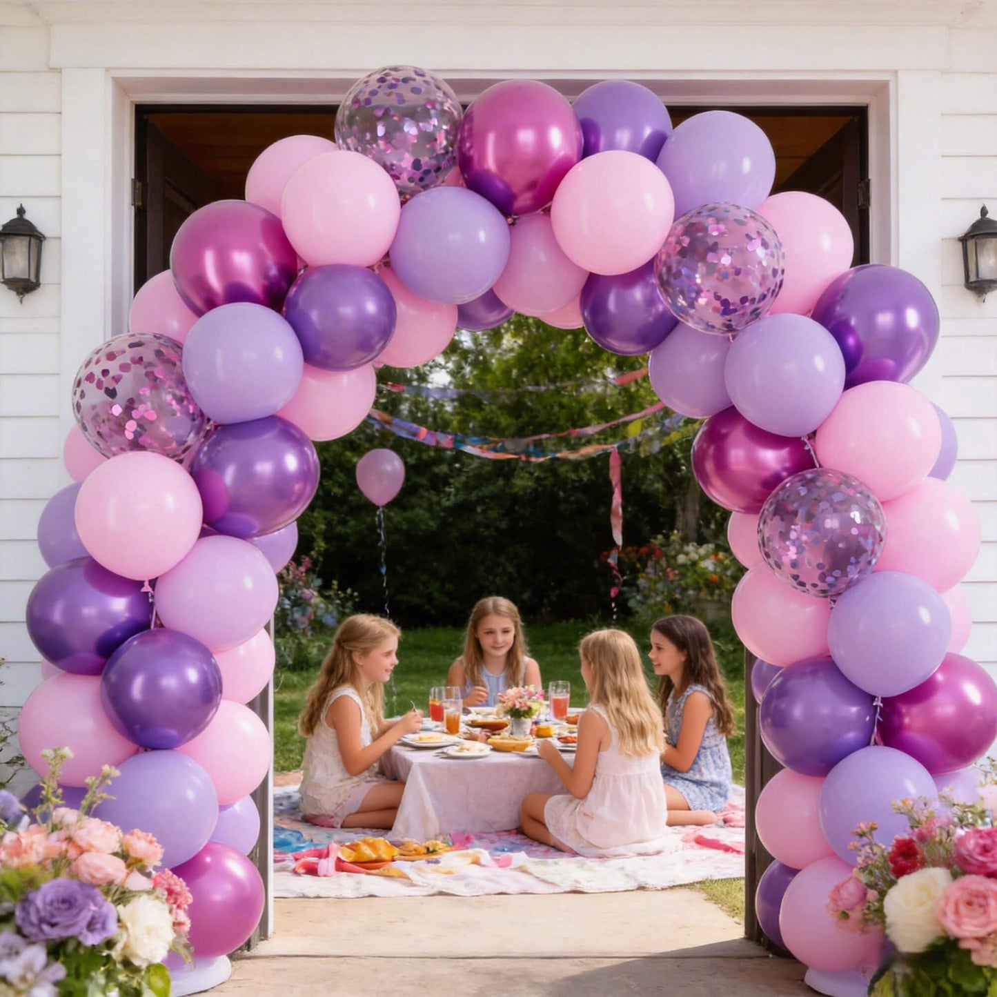 KAWKALSH 68pcs Pink and Purple Balloons, 12 Inch Metallic Purple Pink Confetti Latex Balloons with Ribbon, Party Balloons for Girls Birthday Baby Shower Wedding Party Decorations