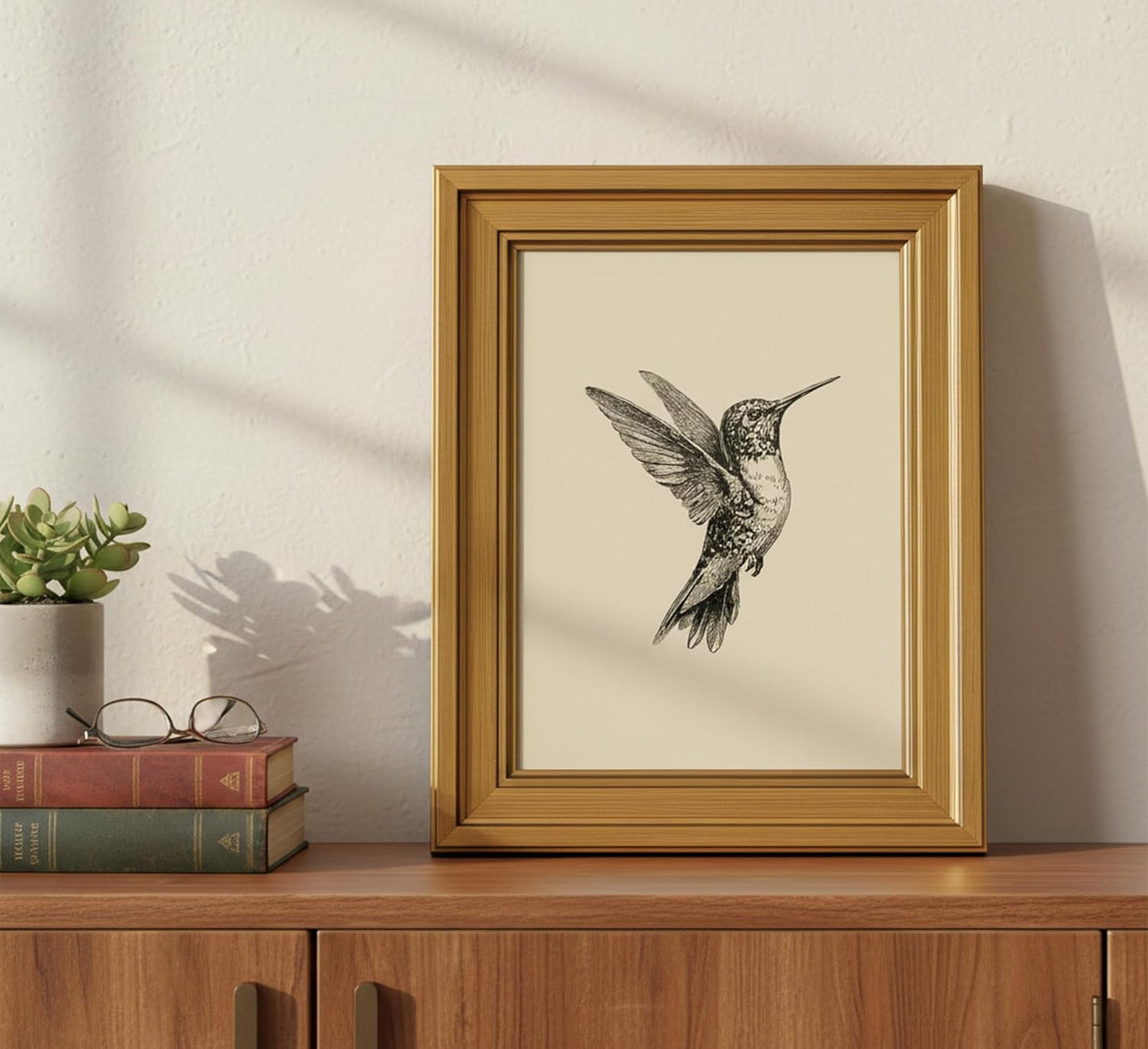MDHFJEAW Vintage Gold Framed Hummingbird Wall Art - Retro Black and White Canvas Print, 9x11 In
