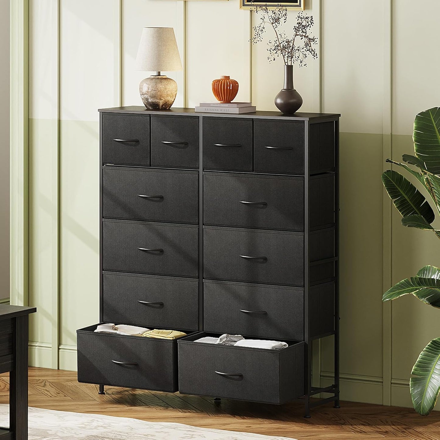 WLIVE Tall Dresser - 12 Drawer Fabric Storage Solution for Bedroom & Living Room - Charcoal Black