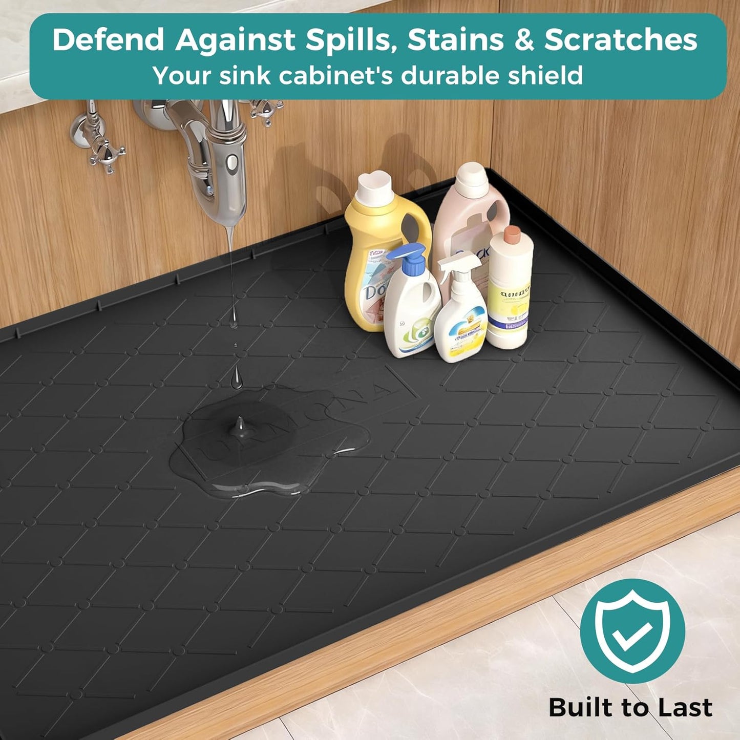 URMONA Waterproof Silicone Mat - 19" x 19" Under Sink Mat for Kitchen & Bathroom | Pet Food Pad in Light Grey