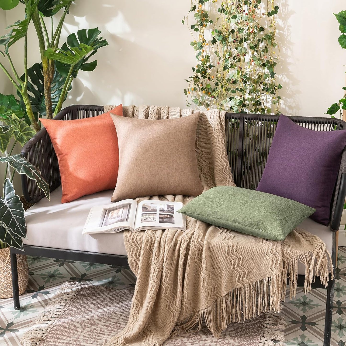 MIULEE Decorative Outdoor Throw Pillow Covers - Waterproof Faux Linen Cushion Cases | 20x12 Inch Gray Green (Pack of 2)