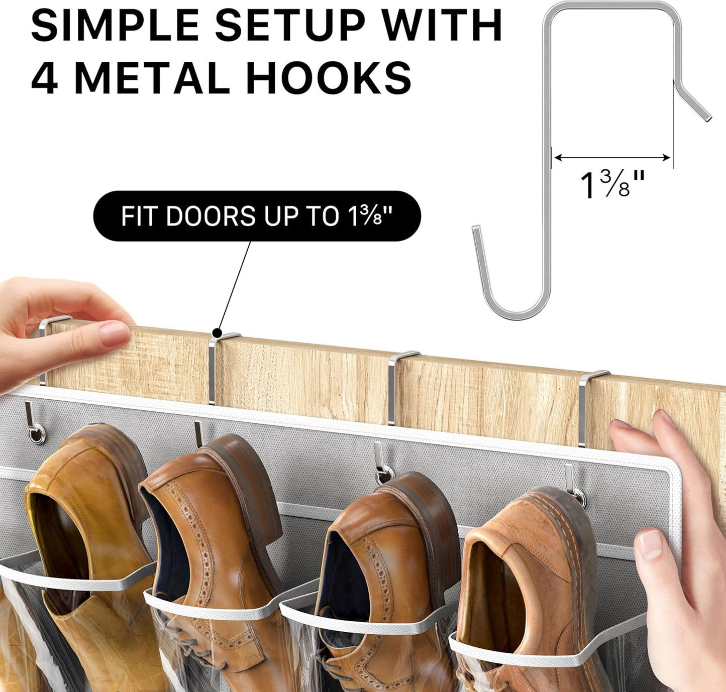 Simple Houseware Over The Door Shoe Organizer - 40 Large Clear Pockets, Gray (75.4" x 27.25")