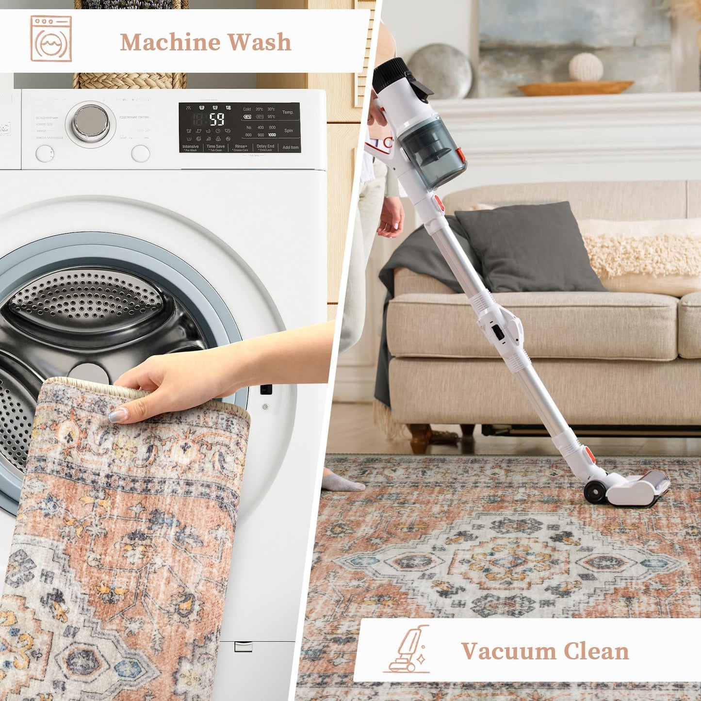 LEEVAN Kitchen Rug Set of 2, Washable Non Slip Kitchen Mat, Vintage Orange Runner Rug, Soft Standing Mat, 20''x31'+20''x47''