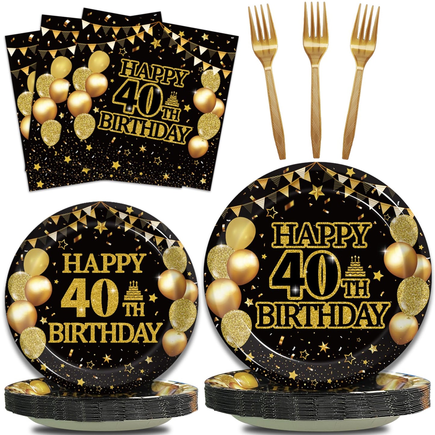 Kepeel 96Pcs 40th Birthday Party Tableware Set, Back in 1986 Birthday Party Decorations Supplies for Men Women Cheers to 40 Years Birthday Party Dessert Plates Napkins Forks Favors, Serve 24