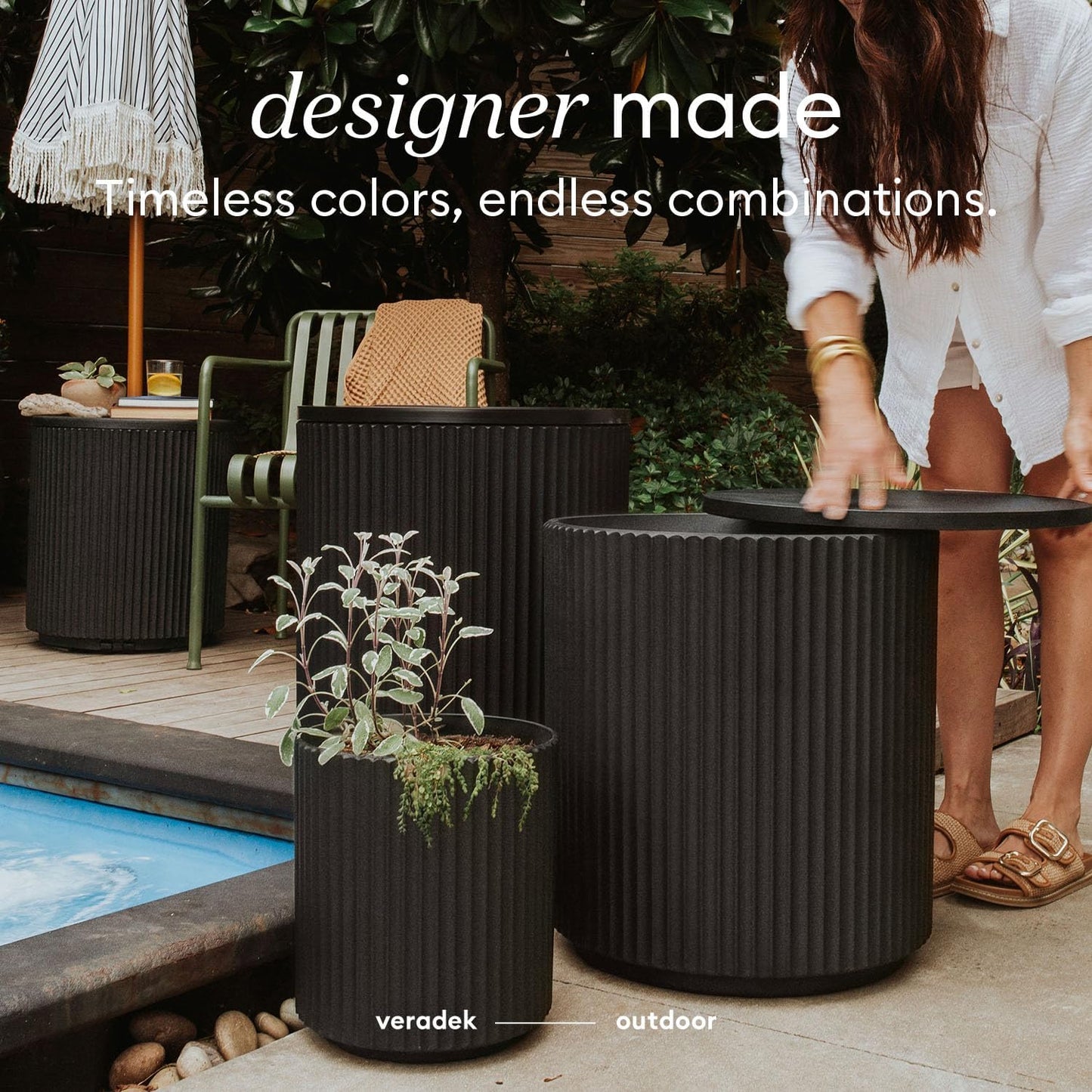 Veradek Outdoor Cooler Side Table - 2-in-1 Design, Stylish Black Finish, 21 Inch