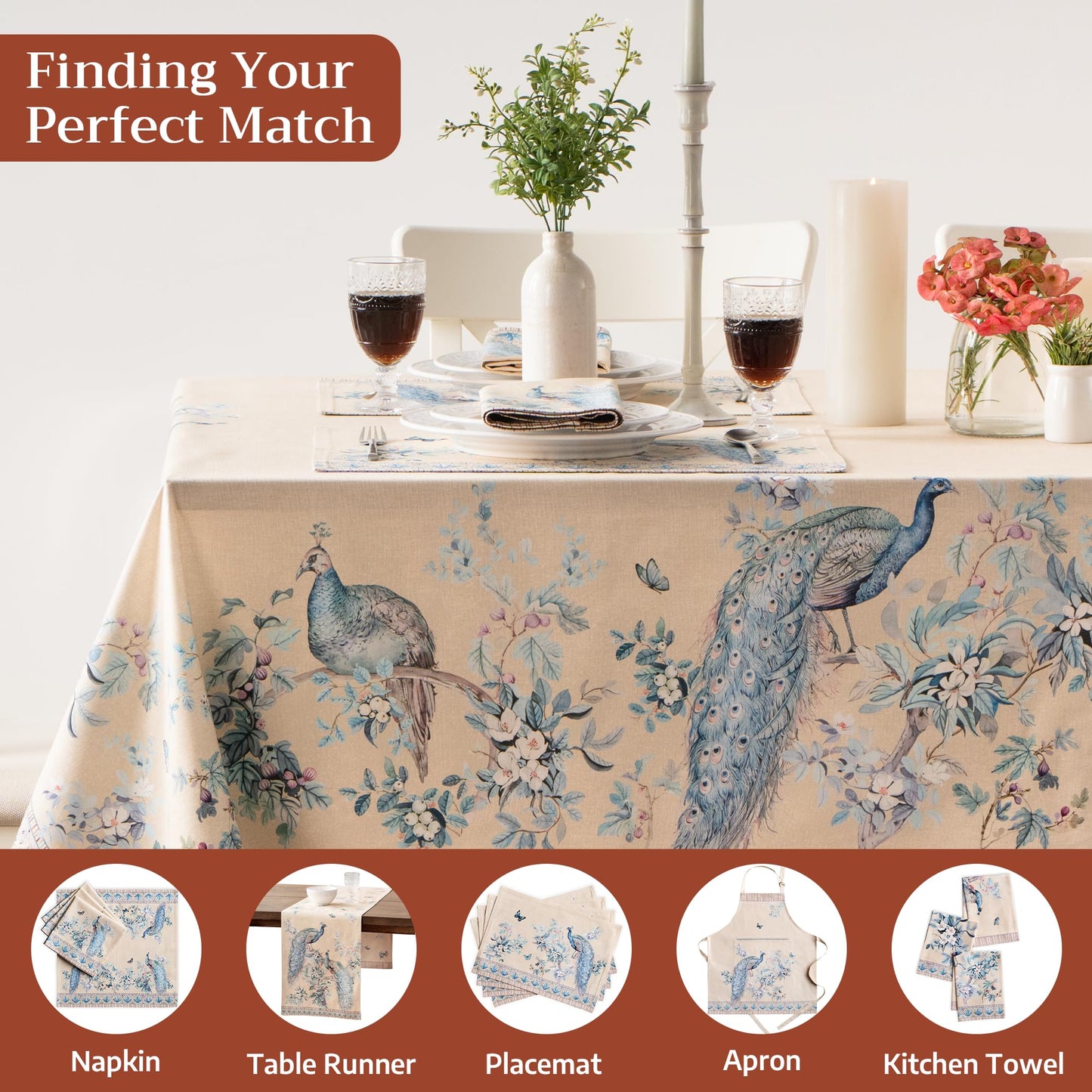 Maison d' Hermine Premium Table Cloth Square Table 100% Combed Cotton 70 x 70 Inches Tablecloth Reusable Decorative for Dining Room, Farmhouse, Party, Festive & Wedding - Peacock Utopia - Sandy Beach