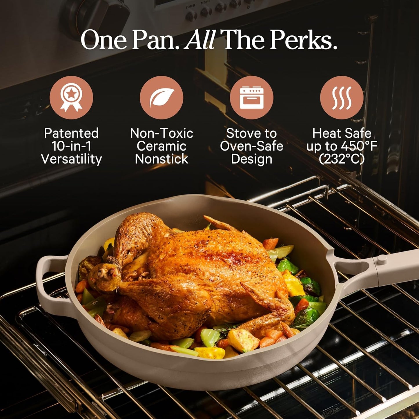 Our Place Large Always Pan - 12.5" Nonstick Ceramic Cookware with Modular Lid & Beechwood Spatula | Induction & Oven-Safe Up to 450°F