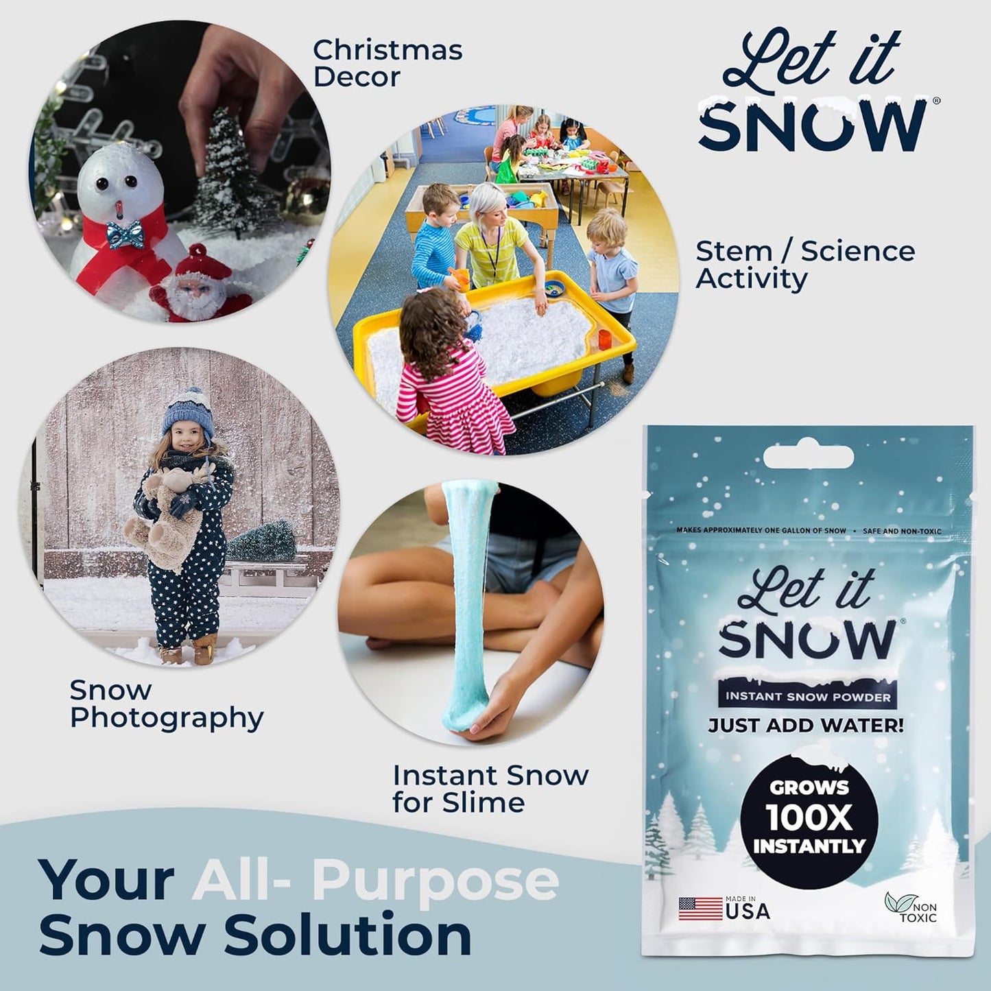 Let It Snow Instant Fake Snow Powder - Safe & Easy Artificial Snow for Holiday Decor | 1 Pack Makes 1 Gallon