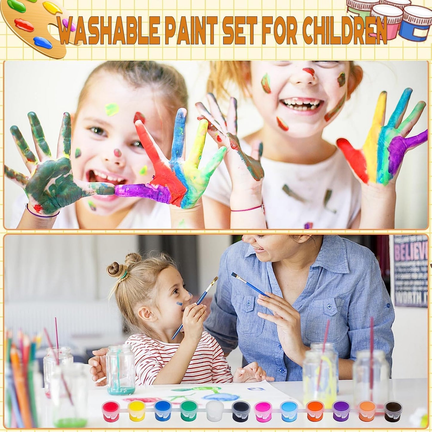 Skiennix Mini Acrylic Paint Set - 145 Pcs Washable Paints with 12 Colors & 5 Trays for Kids & Adults Crafting